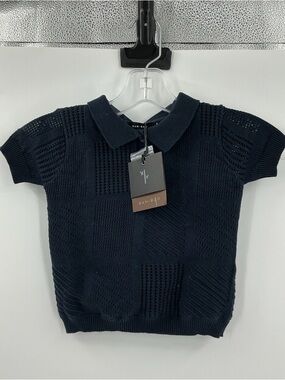 bam.boo pointelle knit collar sweater navy size 24